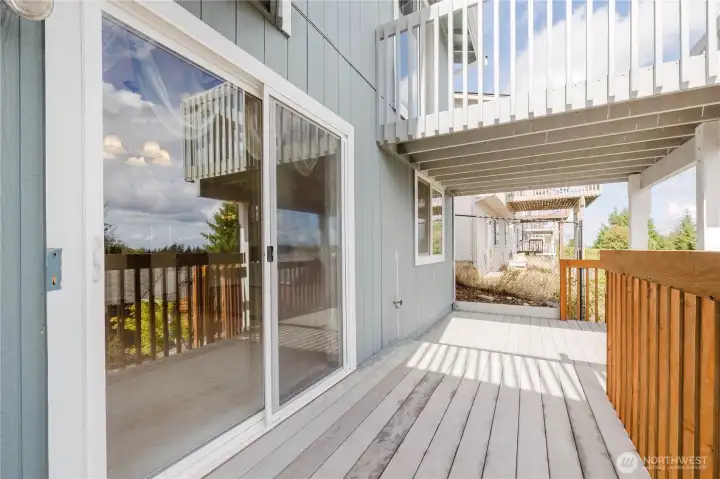 The patio off the family room on the lower level.