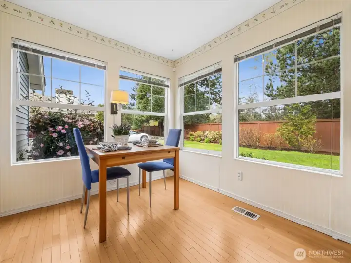 This is a cheerful spot to wake up to! Look at all the natural light & landscaping - bringing the outdoors INSIDE!