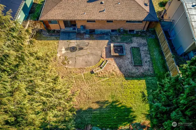 Arial shot of the back yard.