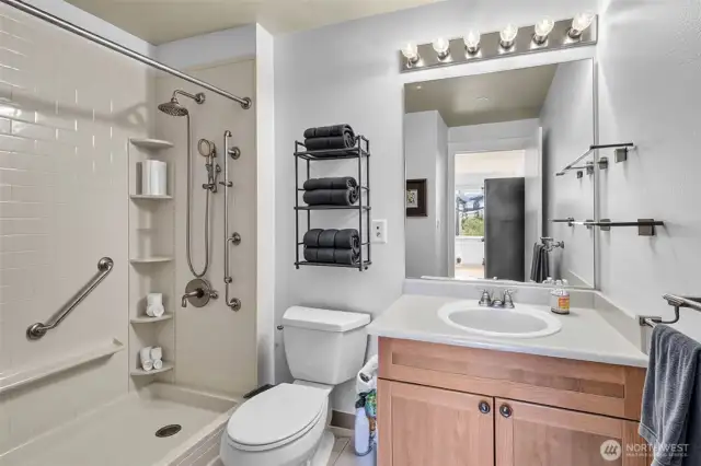 Note Virtually staged master bathroom.