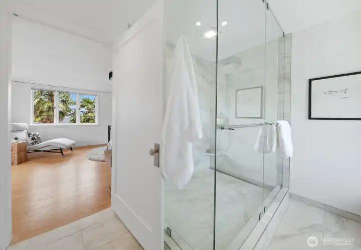 Extra large walk-in shower with heated floors too!