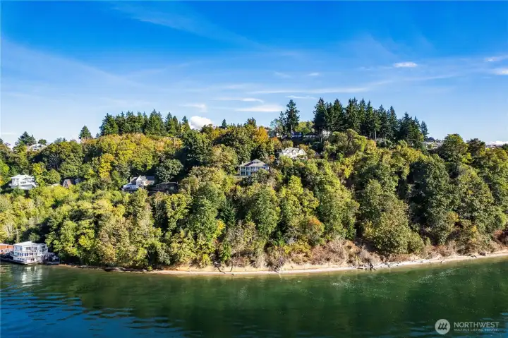 Looking back at the house and down embankment