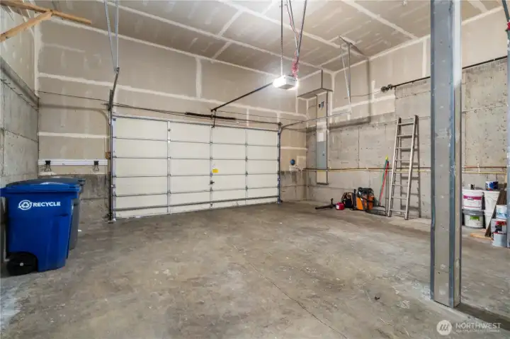 Two car garage with extra storage space