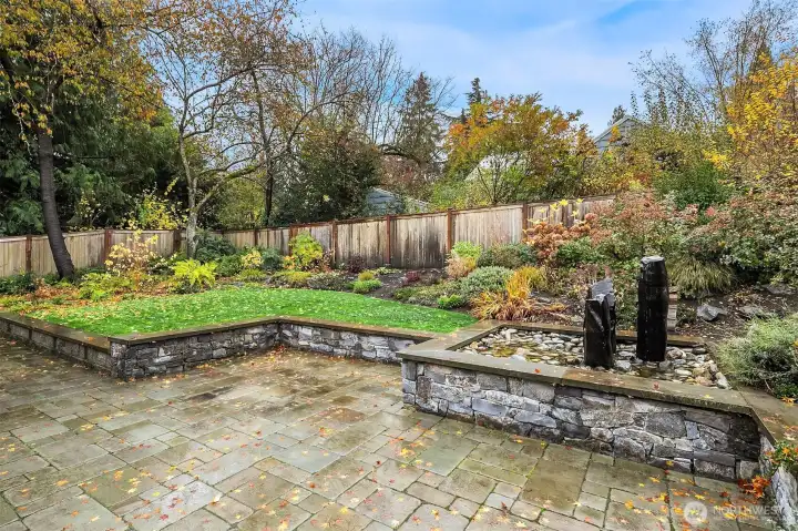 The Bluestone patio with water feature.