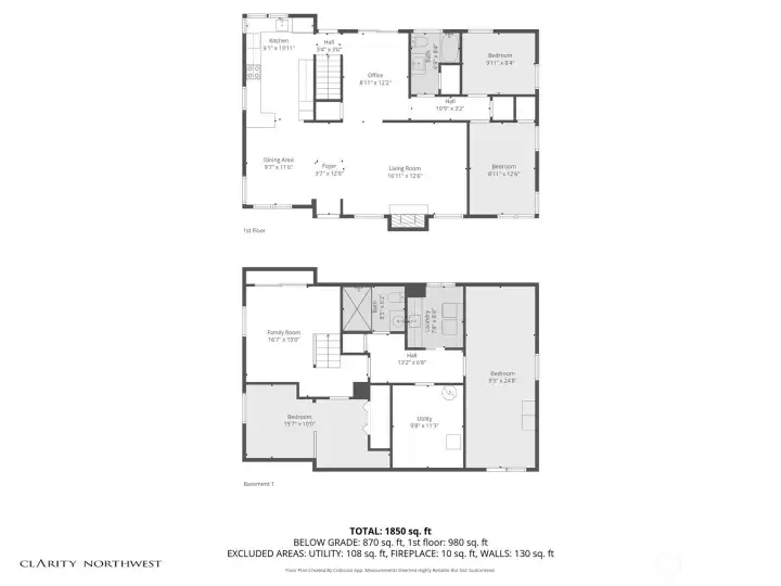 Matterport floorplan. This shows 42 square feet less than tax records.  Tax records say home is 2140 square feet. Buyer to verify.