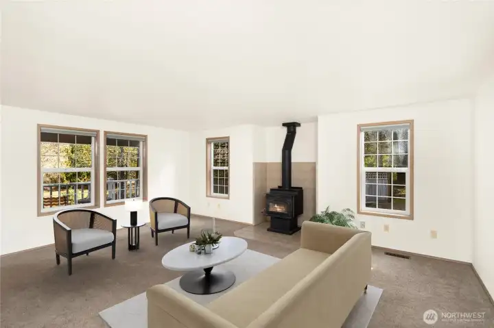 Living room virtually staged.