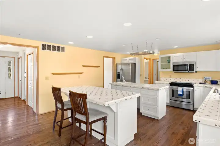 Spacious kitchen with new appliances.