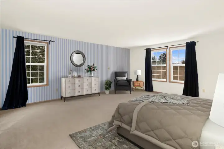 Primary bedroom virtually staged.