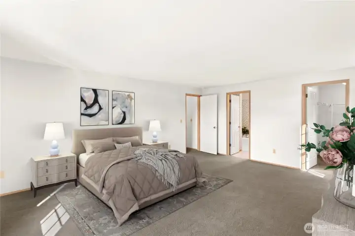 Primary bedroom virtually staged.