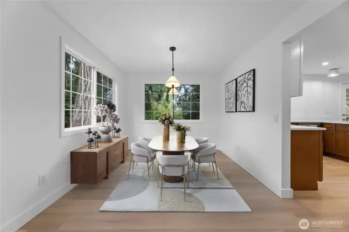 Virtually Staged Dining Room to Kitchen