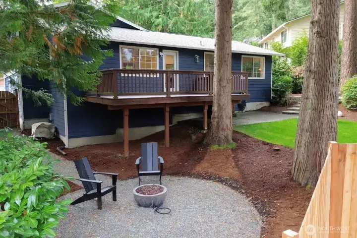 Inviting private back yard and deck.
