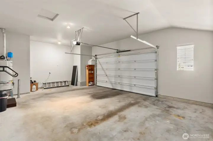 Garage has added on area for work space