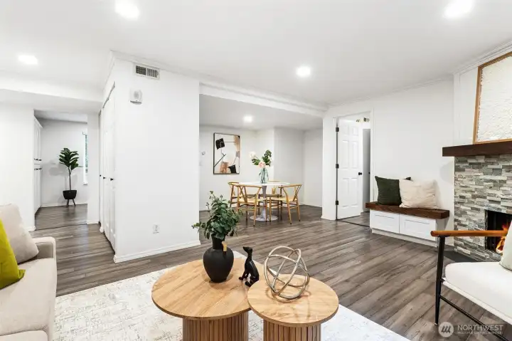 Open living room leads to dining area