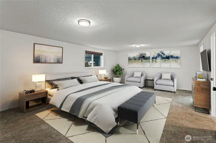 Massive Downstairs Primary Suite with Walk-in Shower and Jetted Tub.Virtually Staged.