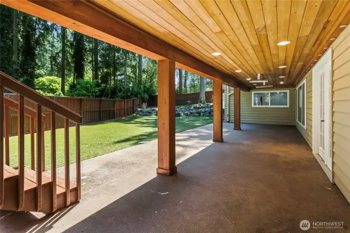 Lower Level Outside Patio with Recessed Lighting and infra-red heaters.