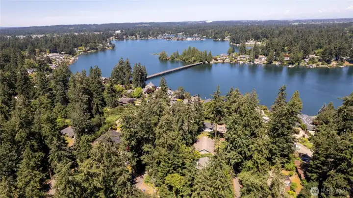 Drone shot above the property showing Steilacoom Lake