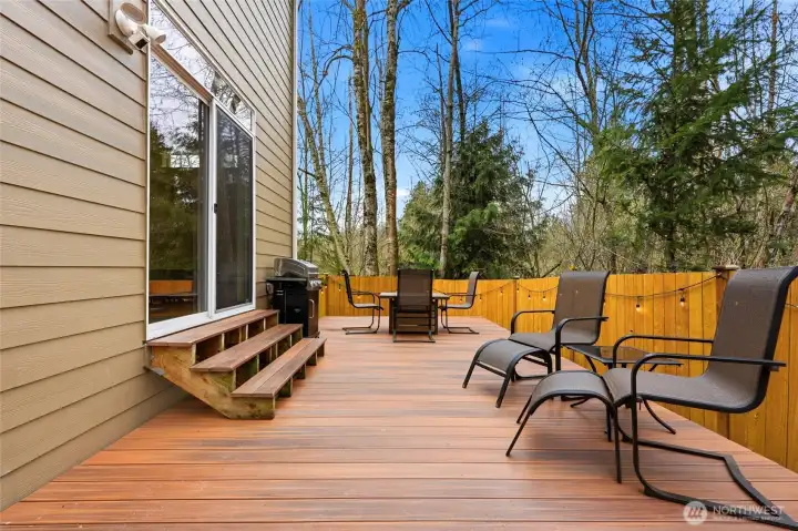 Slider opens directly to an oversized deck and patio. Slider opens directly to an oversized deck and patio.