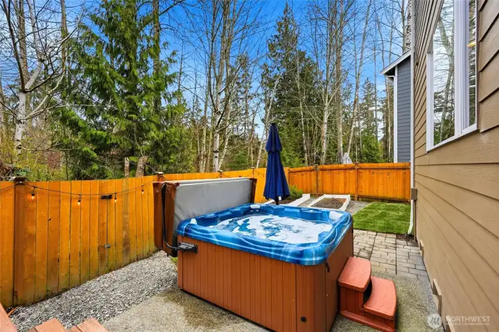 A hotub in the middle of the forest is the perfect place to spend the evening. A hotub in the middle of the forest is the perfect place to spend the evening.