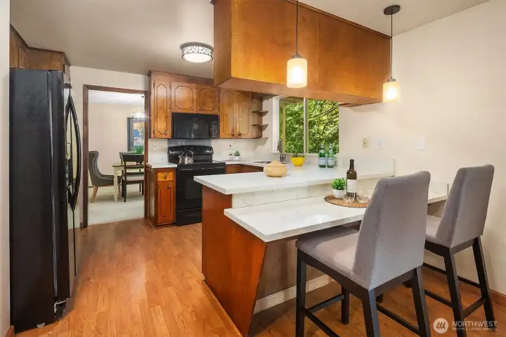 Kitchen with eating space. Kitchen with eating space.