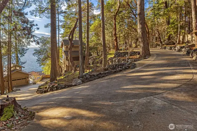 driveway with custom hand laid rock work
