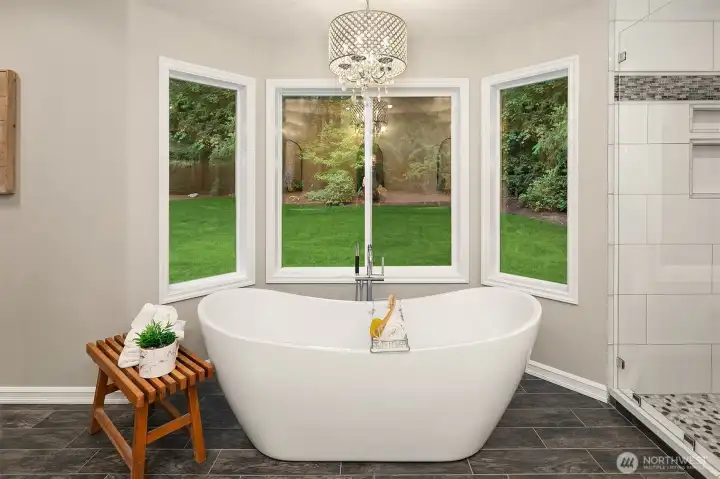 Stand alone soaking tub.