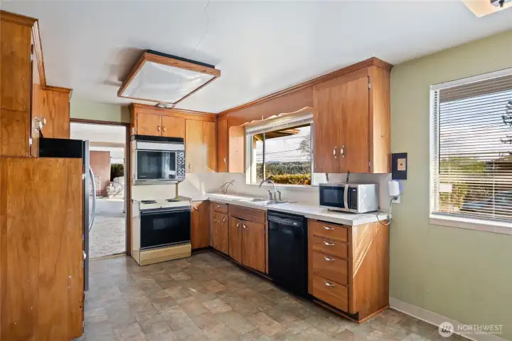 Solid, wood cabinets.