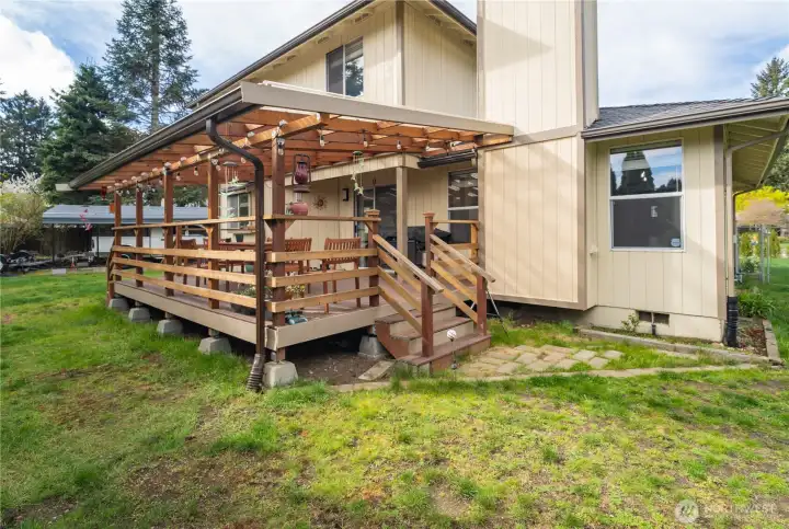 Rear covered patio with large deck