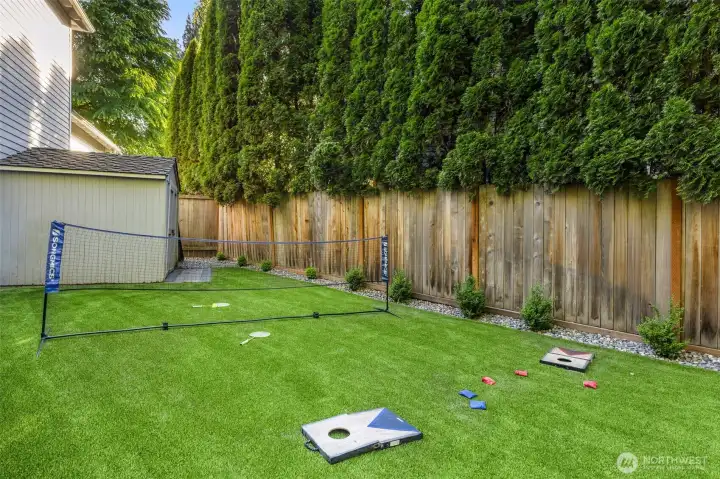 Versatile space for outdoor recreation. High end turf to use year around.