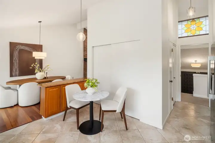 Open kitchen with informal dining space.