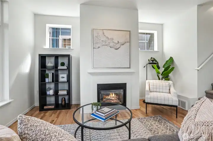 The fireplace warms you up. The fireplace warms you up.