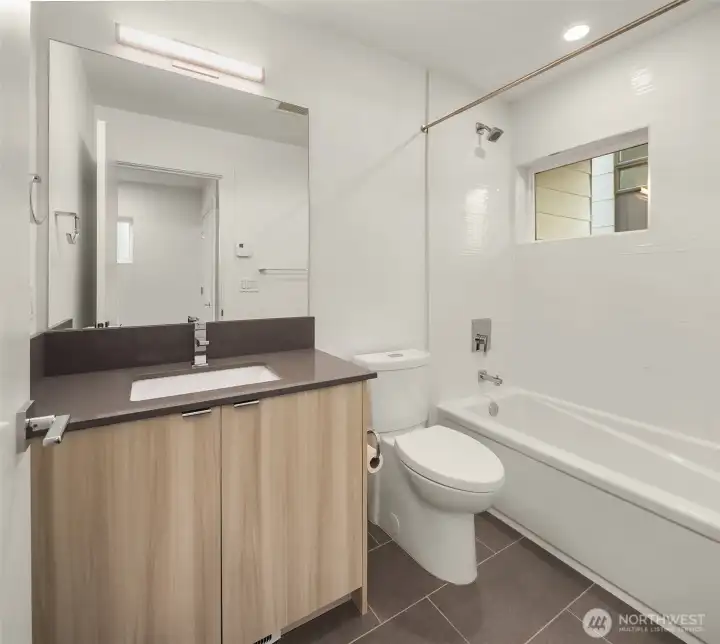 Full bathroom on entry level. Full bathroom on entry level.