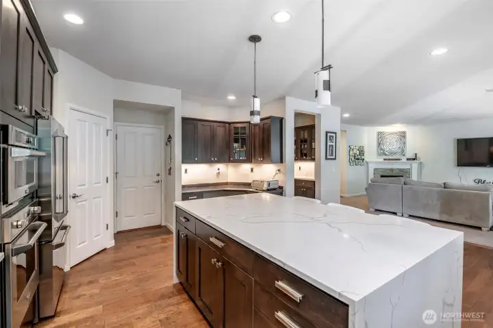 Built in desk, pantry to the left and garage access