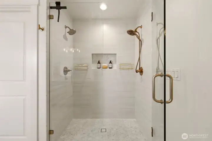 Updated Master suite shower with double shower heads Updated Master suite shower with double shower heads