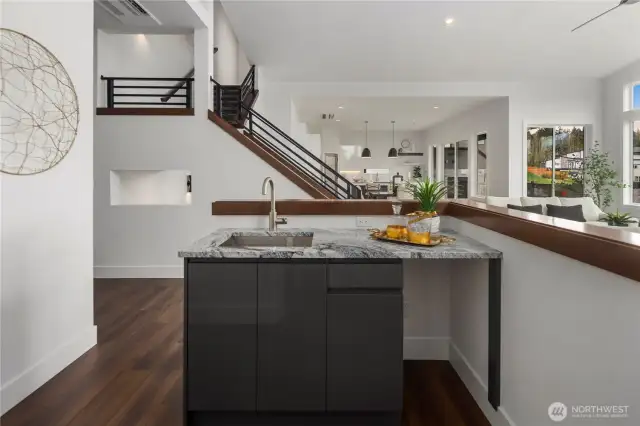 Wet Bar Overlooking Great Room w/Space for Wine Fridge