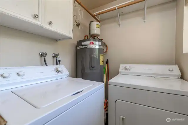 In unit laundry room with extra storage space!