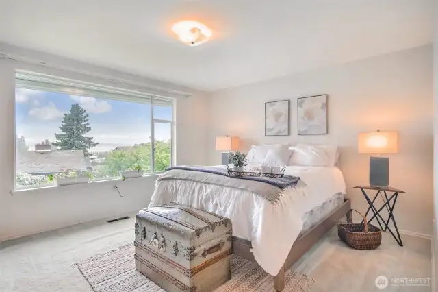 The Primary Bedroom has unbelievable views of the sound and mountains