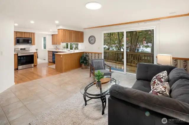 Additional living space on main floor with new sliding door leading to large and private back deck.