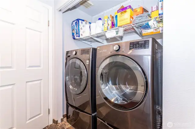 Opposite the shower is a large closet currently housing washer and dryer (electric or gas). Washer and dryer (electric) are negotiable. Closet could also hold linens or be additional space for primary bedroom storage. Closet doors have been removed for this w/d set, but are still available.