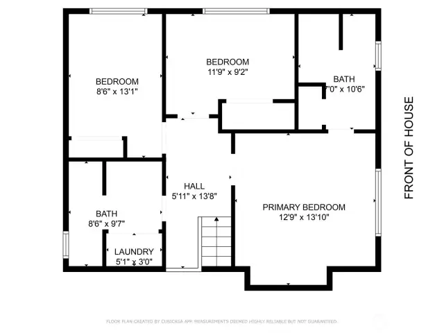 Upper level floor plan. Note that Front of house is on the right side of this map (but this way makes it easier to read the words!)