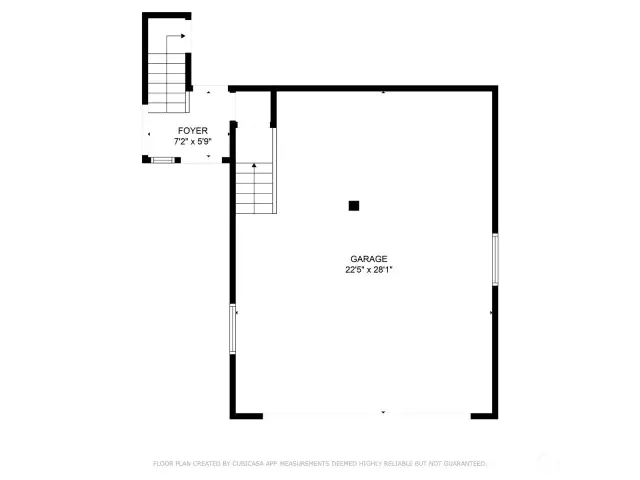 Garage floor plan, showing in relation to the staircase to the upper level.