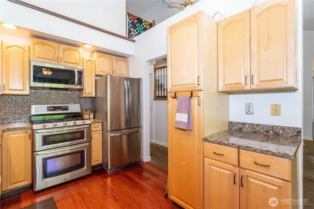 All appliances are stainless. Oven is gas and has a regular/convection compartment.