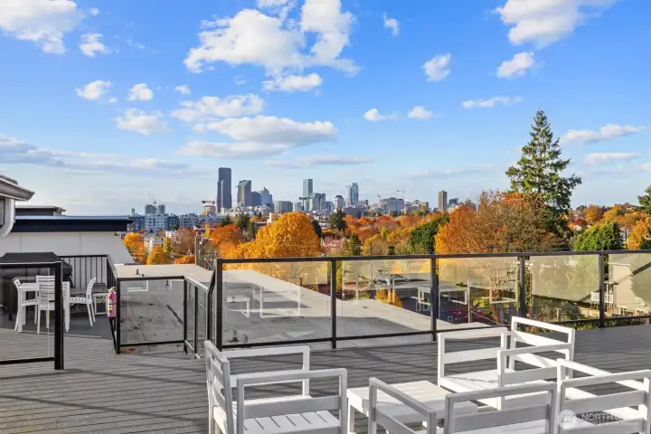 Features 2 levels, table and seating and a communal grill