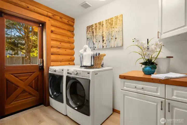 Large utility room with access to backyard.