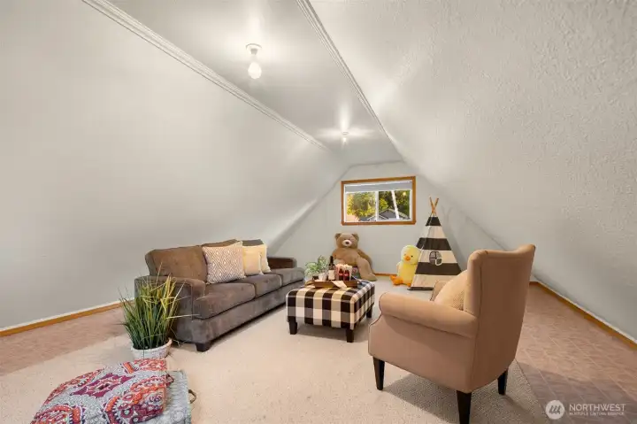 Oversized bonus space above the detached. garage. Could make a great home office or guest quarters.