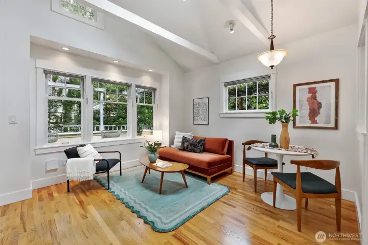 Look out to peaceful treed views and the beautiful community courtyard as you get ready for each day.