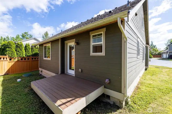 Deck off back of home. Deck off back of home.