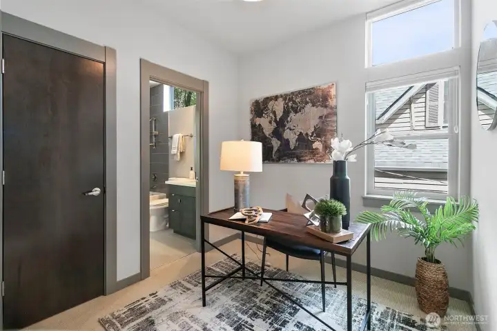 Bedroom 1 on 2nd floor with makes a great bedroom or flex space. Includes the custom shades. Bedroom 1 on 2nd floor with makes a great bedroom or flex space. Includes the custom shades.