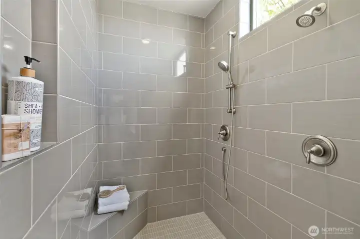 Large dual headed shower in primary suite Large dual headed shower in primary suite