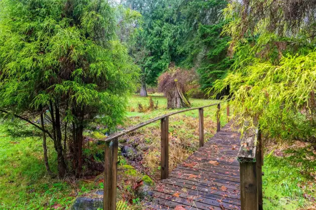 Pond with bridge.