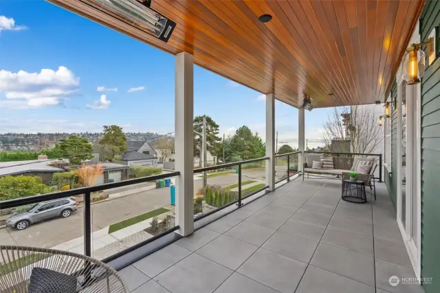 Front deck off living room. A nice spot to take in the Views. Equipped with two heaters to keep you cozy during the colder days.